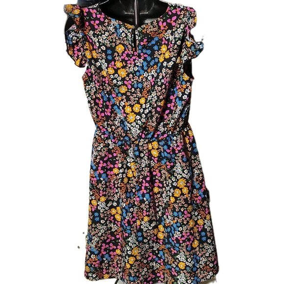 Emery Rose Junior Med Colorful Flower Dress Flutter Sleeve Elastic Waist - Picture 6 of 6